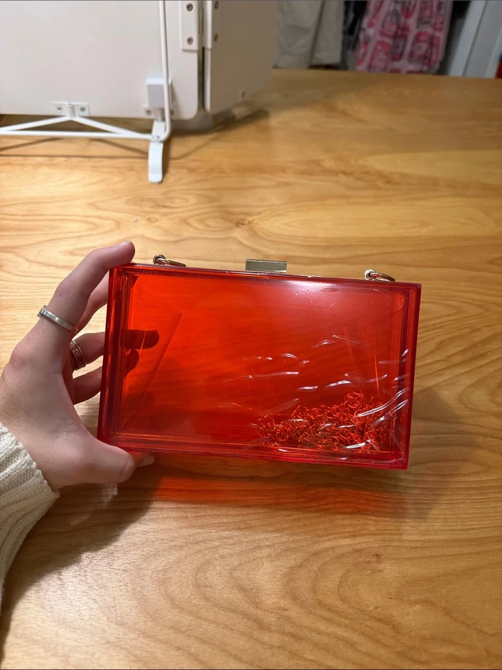 Red Clear Acrylic Box Clutch - Unbranded